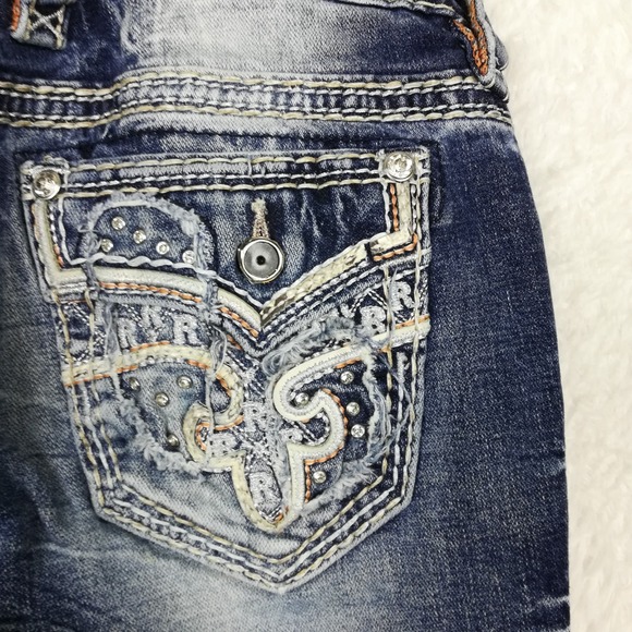 Rock Revival Womens Jeans Rosewood Skinny Blue Denim Distressed Jeweled Stone 26 - Picture 8 of 11
